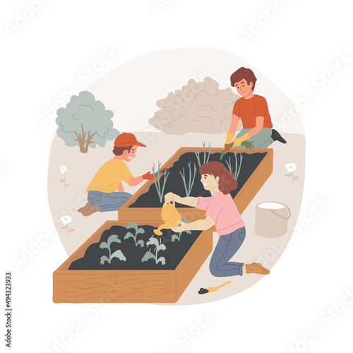Community gardening isolated cartoon vector illustration. Learn to grow own plants, gardening after school class, learning and enrichment activity, early education program vector cartoon.