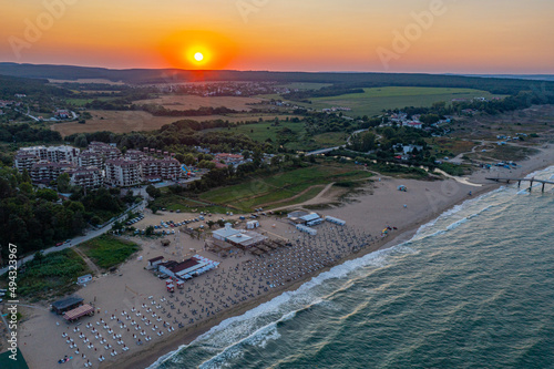 Sunset aerial view of a beach in Bulgarian village Shkorpilovtsi. photo