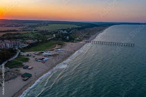 Sunset aerial view of a beach in Bulgarian village Shkorpilovtsi. photo