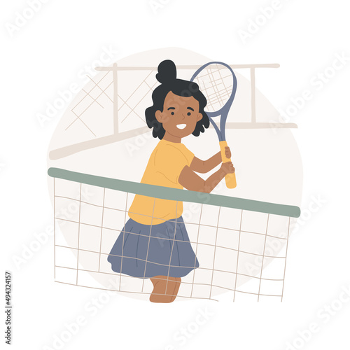 Tennis camp isolated cartoon vector illustration. Tennis court, junior club, day camp, sport summer program, physical outdoor exercise, afterschool training, daycare center vector cartoon.