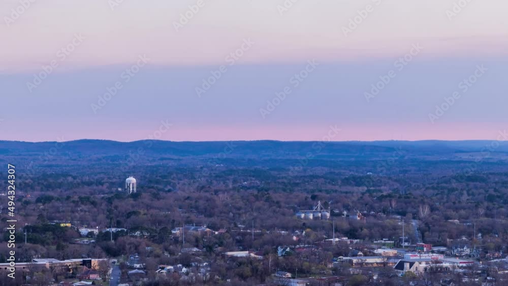 High angle time lapse from sunset to evening view of the downtown Hot Springs High angle time lapse from sunset to evening view of the downtown Hot Springs