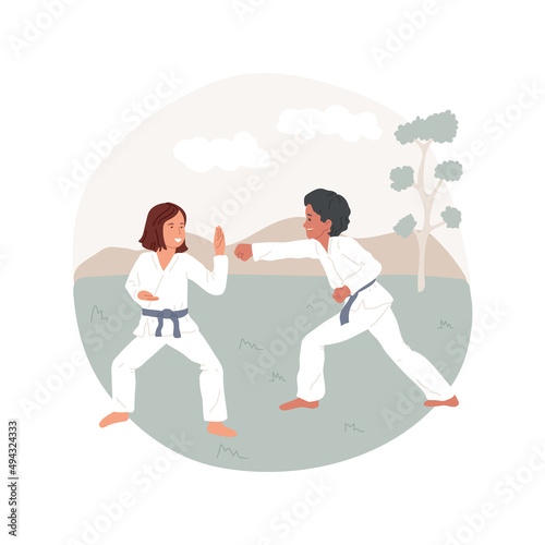 Karate camp isolated cartoon vector illustration. Martial art after school classes, karate summer camp, PA day program, sport kids activity, physical exercise, daycare center vector cartoon.