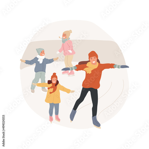 Ice skating class isolated cartoon vector illustration. Sport day camp, ice skating for children, physical activity, winter sport, professional training, indoors rink, daycare vector cartoon.