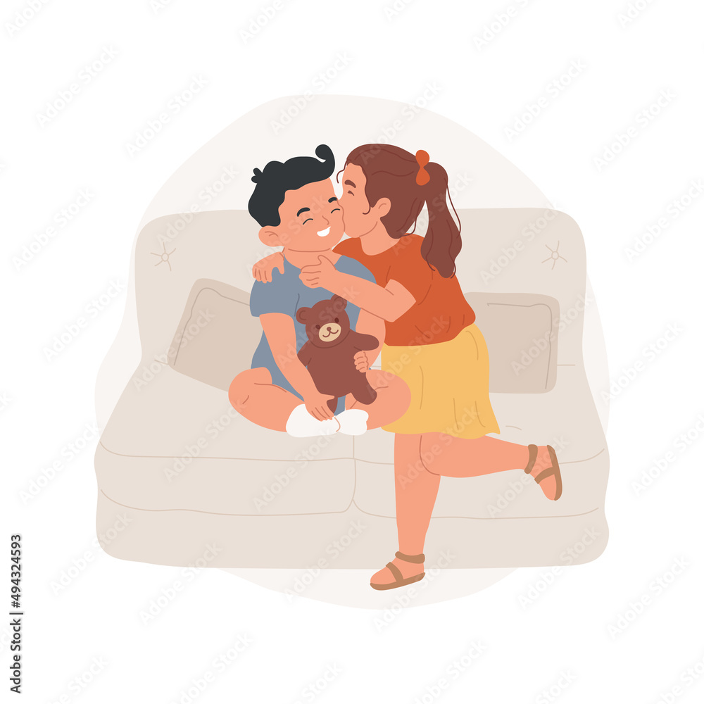 Stockvector Kissing a sibling isolated cartoon vector illustration. Older  kid kisses younger on cheek, loving siblings, having second child, taking  care of younger brother, happy family vector cartoon. | Adobe Stock