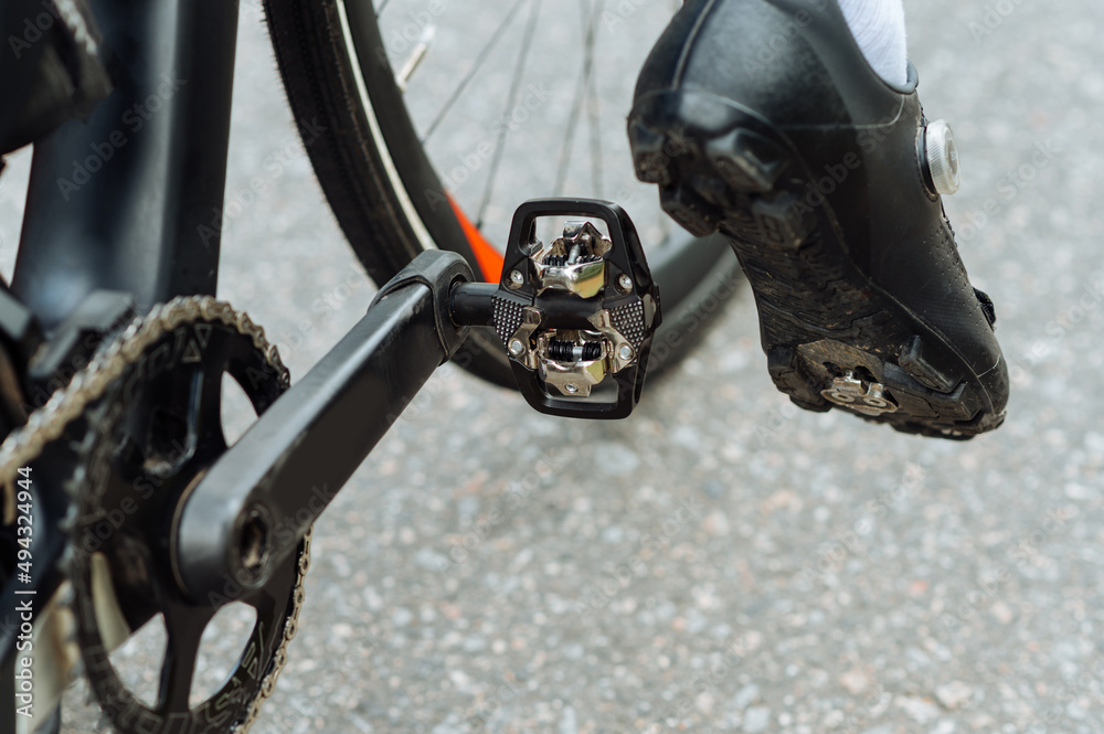 Bicycle shoes and contact pedal fast photo. Bicycle shoes and contact pedal fast photo.