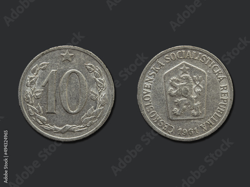 Old Czechoslovak koruna coins, vintage money