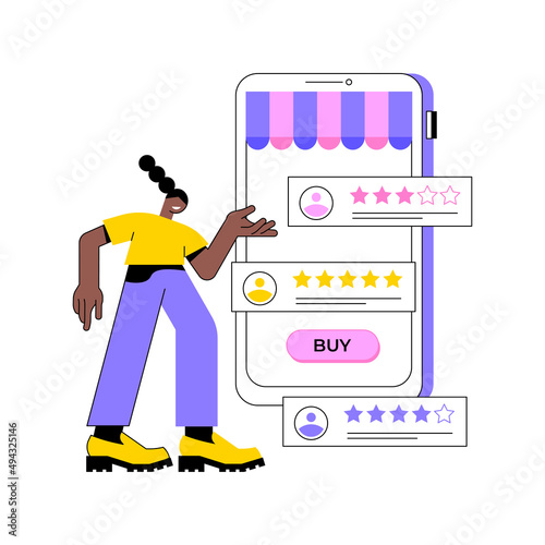 Seller reputation system abstract concept vector illustration. Seller assessment, reputation building, rating system, top rated product, merchant status, customer feedback page abstract metaphor.