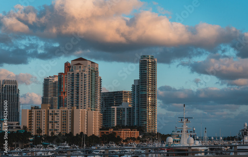 city skyline at sunset south pointe MIAMI FLORIDA usa beach buildings 