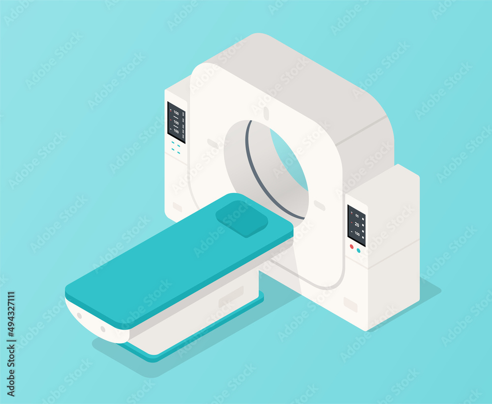 Concept of MRI. Research of brain activity. Innovation and expensive equipment for reading waves. Medical posters or banners, graphic elements for website. Cartoon isometric vector illustration Concept of MRI. Research of brain activity. Innovation and expensive equipment for reading waves. Medical posters or banners, graphic elements for website. Cartoon isometric vector illustration