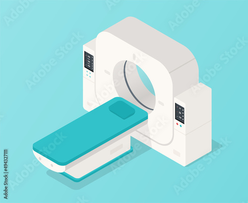 Concept of MRI. Research of brain activity. Innovation and expensive equipment for reading waves. Medical posters or banners, graphic elements for website. Cartoon isometric vector illustration