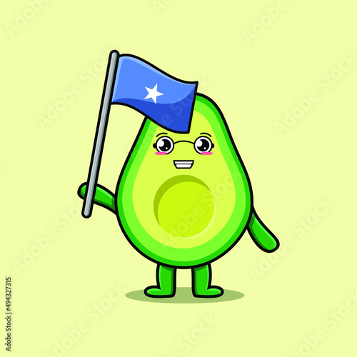 Cute cartoon Avocado mascot character with flag of Somalia Country in modern design 