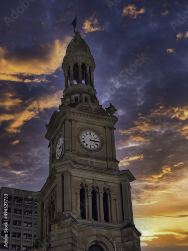 Low angle of the historical clock tower of the Paddington Town Hall in Australia photo