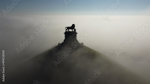 Photo Bird's eye view of Lion's Mound hill on the battlefield of Waterloo surrounded b