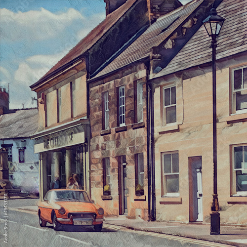 Classic sports car in Walkworth center near the marketplace and town square photo