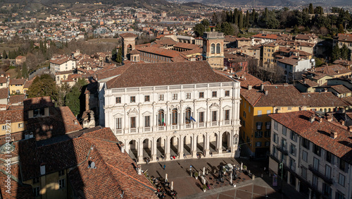 Beautiful view of the Angelo Mai Library seen from the Civic Tower of Bergamo