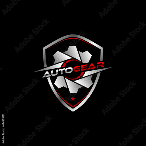 gear logo, automotive or mechanic emblem badge logo design