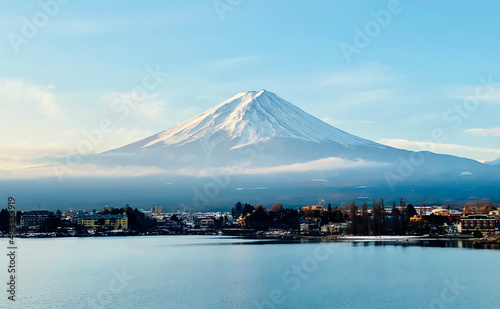 Mesmerizing view of the snowy Mount Fuji in Japan photo