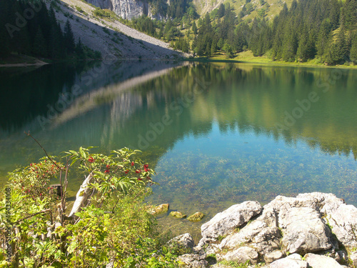 Beautiful view of the Benit Lake in Saxonnex, Haute Savoie, France photo