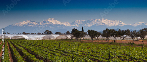 Beautiful view of the Erymanthos mountains covered in snow photo
