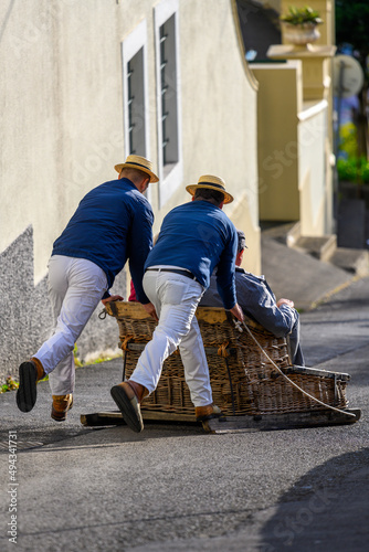 Wicker toboggan ride in Funchal Madeira Portugal