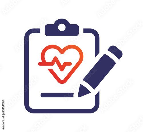 Cardiology diagnosis report icon vector. Heartbeat symbol on clipboard. Medical concept