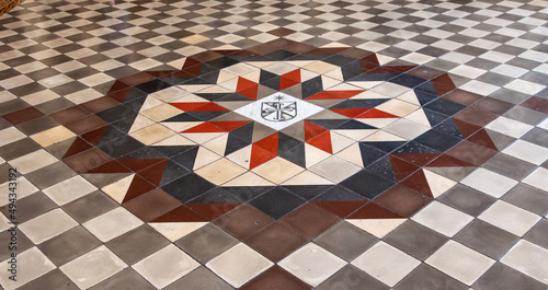 Mosaic patterned floor of Santo Domingo convent in downtown Lima, Peru