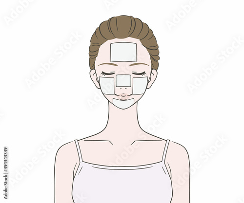 コットンパックをつけて目を閉じる女性