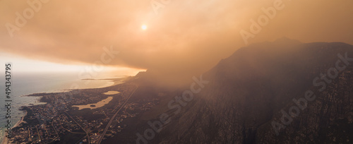Aerial view of wildfires around Betty's Bay, Cape Town