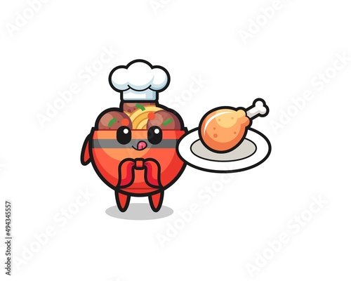 meatball bowl fried chicken chef cartoon character