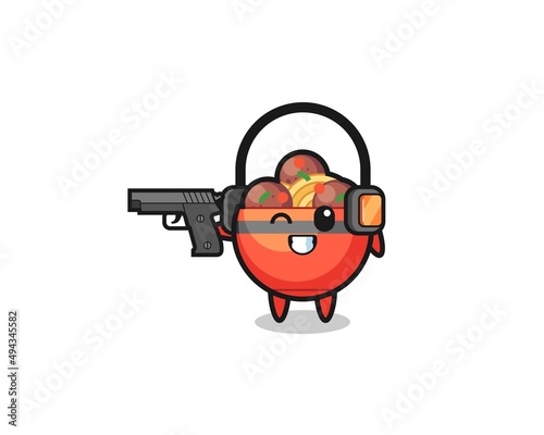 illustration of meatball bowl cartoon doing shooting range