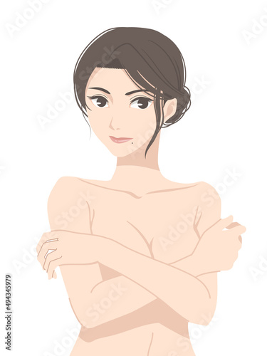 胸を押さえる女性のポーズ