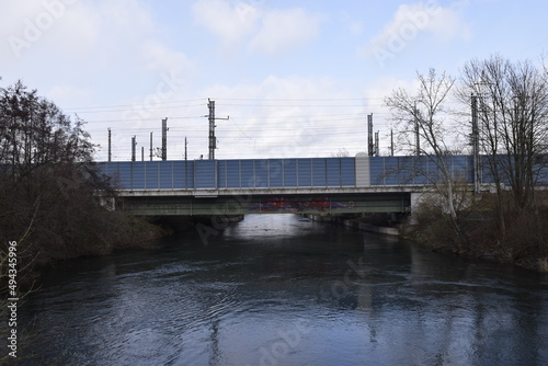 Industrial train bridge above the river