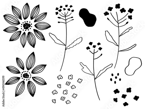 大輪手書き花イラストモノクロ