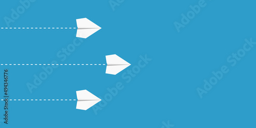 Concept illustration Leadership. White paper planes on a light blue background.