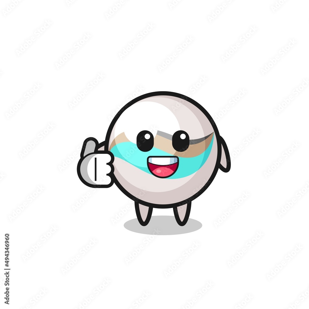marble toy mascot doing thumbs up gesture