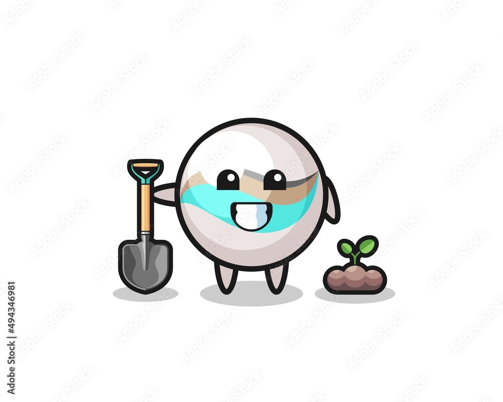 Fototapeta premium cute marble toy cartoon is planting a tree seed
