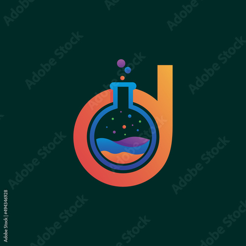 Letter d and chemical glass tube logo