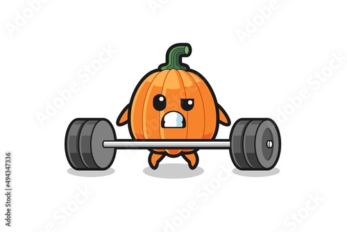 cartoon of pumpkin lifting a barbell