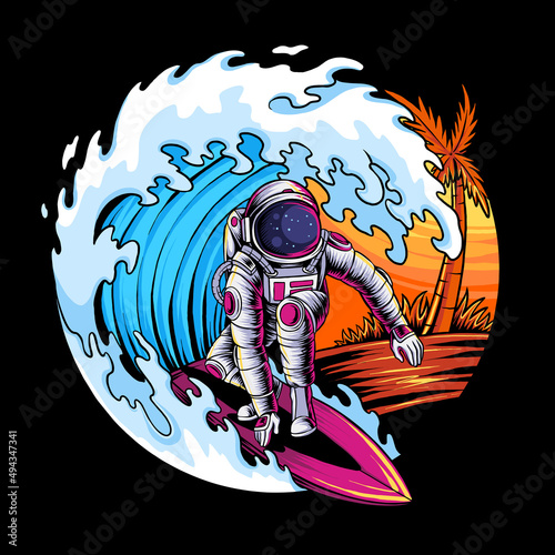 Summer Astronaut Surfing in Space Beach Waves