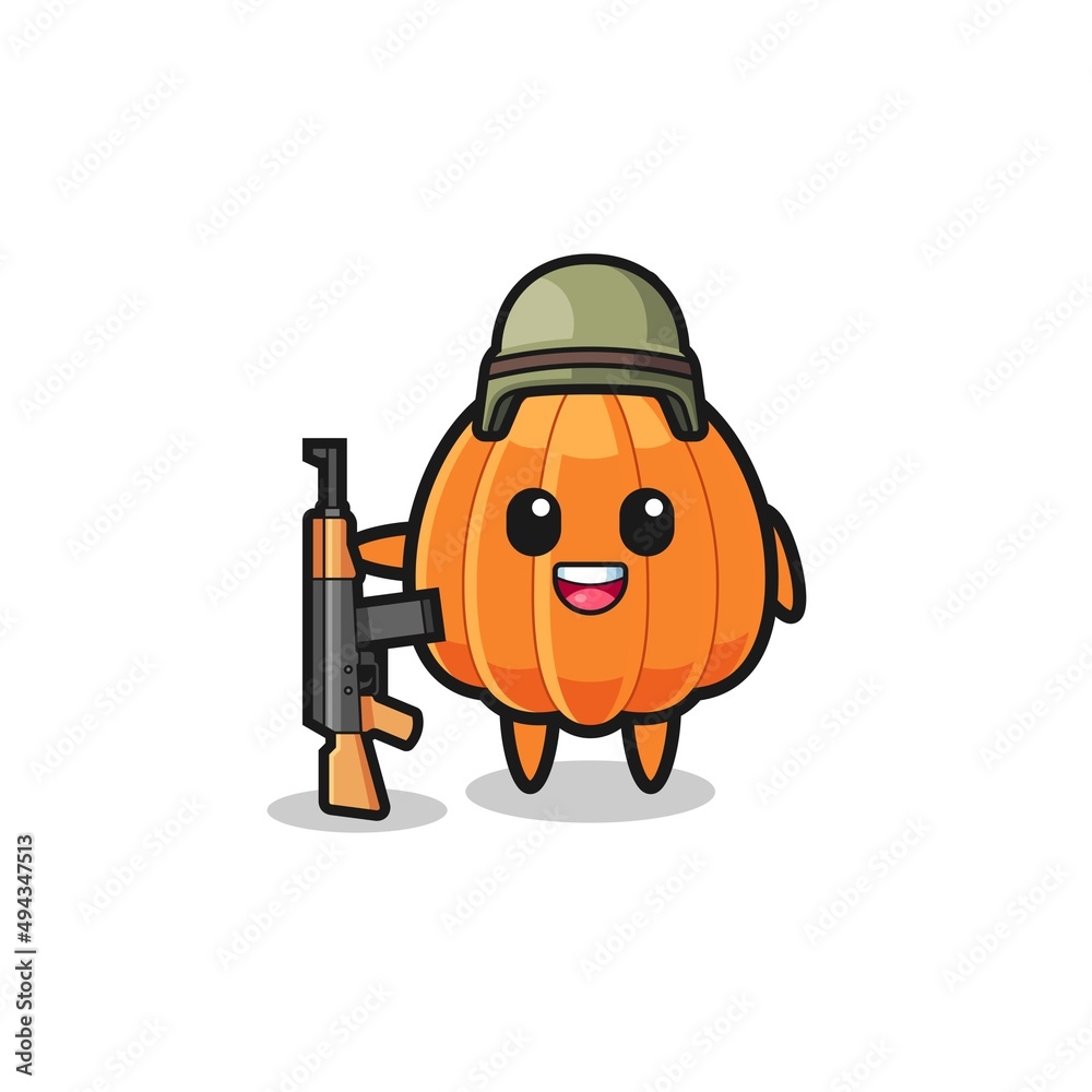 cute pumpkin mascot as a soldier