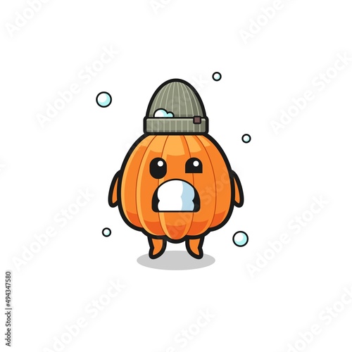 cute cartoon pumpkin with shivering expression