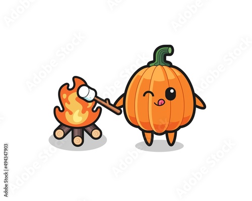 pumpkin character is burning marshmallow