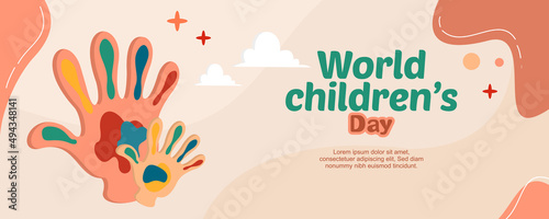 happy international children's day. hand illustration with ink doodles with clouds and a few stars.