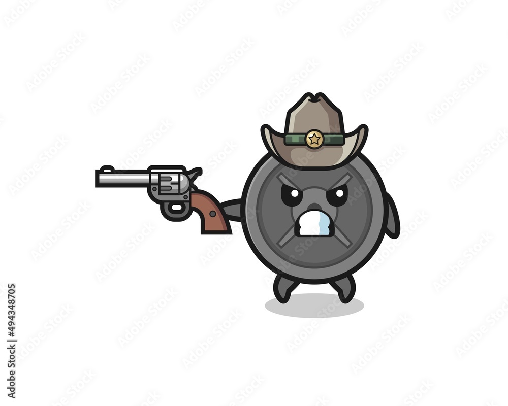 Naklejka premium the barbell plate cowboy shooting with a gun