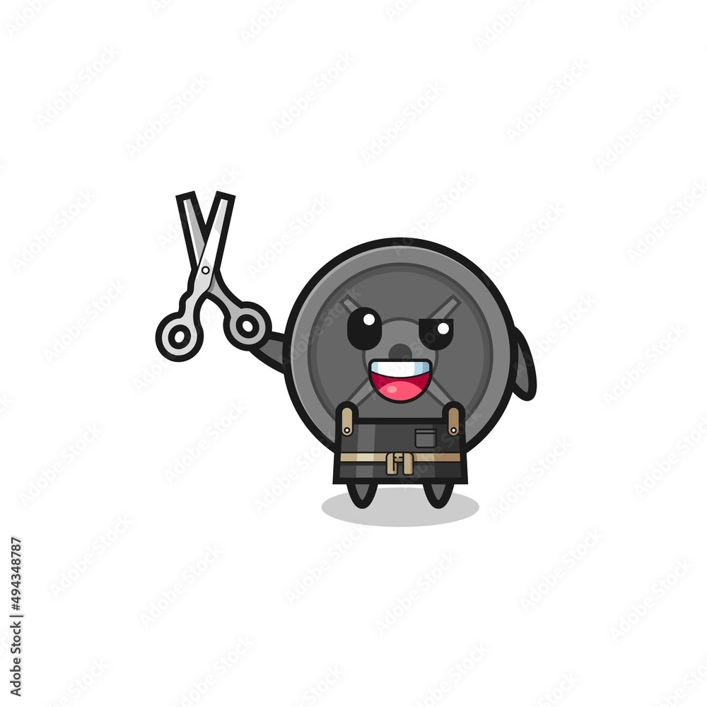 barbell plate character as barbershop mascot barbell plate character as barbershop mascot