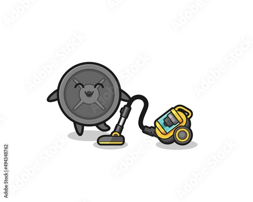 cute barbell plate holding vacuum cleaner illustration