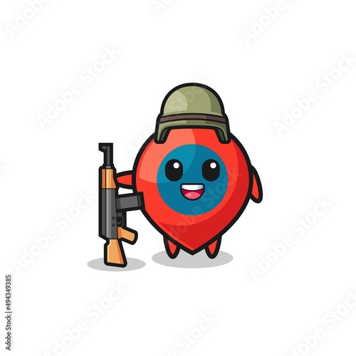 cute location symbol mascot as a soldier