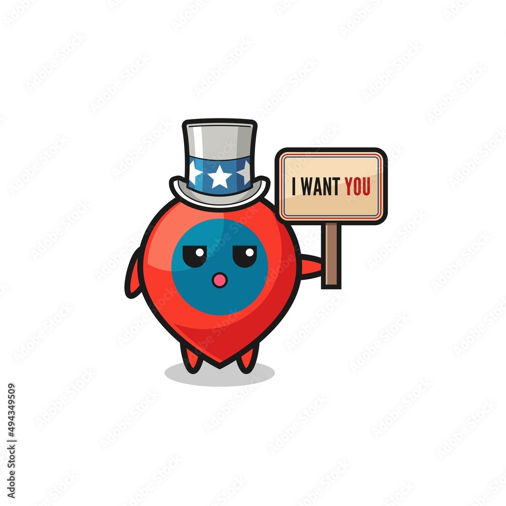 location symbol cartoon as uncle Sam holding the banner I want you location symbol cartoon as uncle Sam holding the banner I want you
