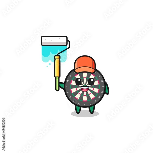 the dart board painter mascot with a paint roller