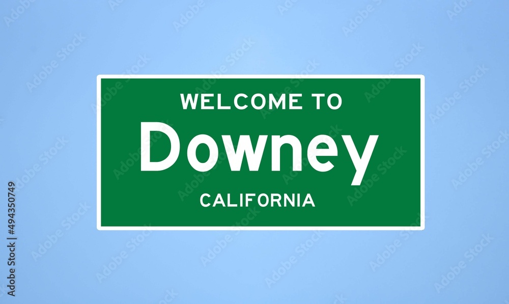 Downey, California city limit sign. Town sign from the USA. - obrazy, fototapety, plakaty 